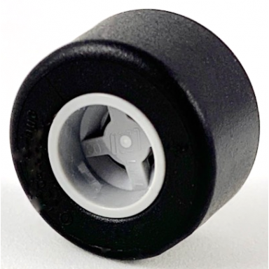 light bluish gray wheel 8mm d x 9mm for slicks hole notched for wheels holder pin reinforced back with black tire 14mm d x 9mm smooth small wide slick 74967 30028