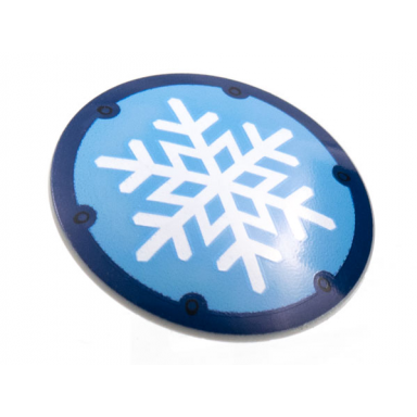 light bluish gray minifigure shield circular round convex face with white snowflake on medium blue background dark blue border pattern