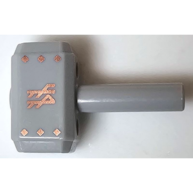 light bluish gray minifigure utensil tool sledgehammer mjolnir hammer with 6 copper diamonds and runes symbols pattern on both sides