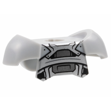 light bluish gray minifigure armor breastplate with shoulder pads and 2 back studs with silver and dark silver panels and black straps pattern