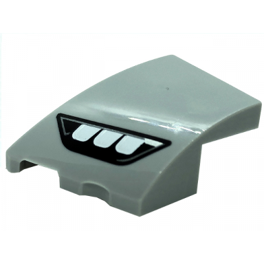 light bluish gray wedge 3 x 2 left no studs with mercedes-benz car headlight silver outline 3 rectangular white bulbs pattern