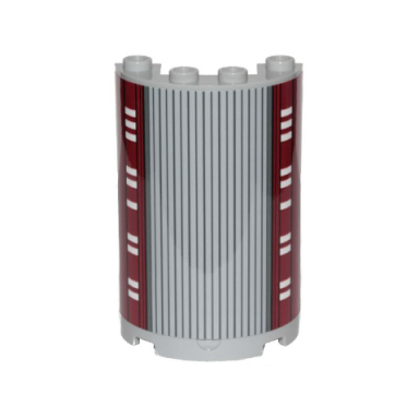 light bluish gray cylinder half 2 x 4 x 5 with 1 x 2 cutout with sw cloud city black lines gray stripes and dark red wall ornament pattern sticker - set 75222