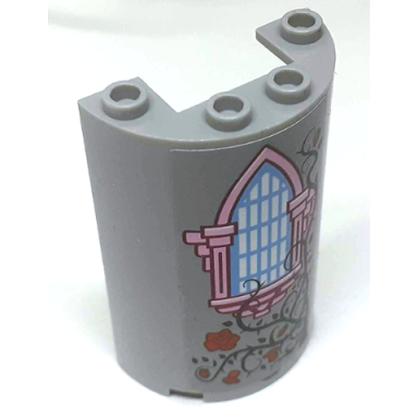 light bluish gray cylinder half 2 x 4 x 5 with 1 x 2 cutout with bright light blue window with bright pink frame 6 red roses and dark green vines pattern sticker - set 41152