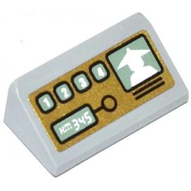 light bluish gray slope 30 1 x 2 x 2 3 with numbered buttons km345 and minifigure silhouette on screen pattern sticker - set 70502