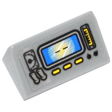 light bluish gray slope 30 1 x 2 x 2 3 with screen gauges 2 silver switches and 3 yellow lights pattern sticker - set 60046