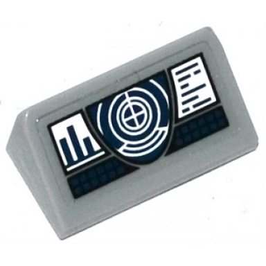 light bluish gray slope 30 1 x 2 x 2 3 with white target screens and dark blue buttons pattern sticker - set 76019