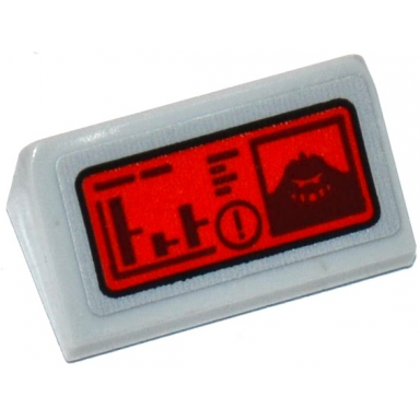 light bluish gray slope 30 1 x 2 x 2 3 with graphs exclamation mark and killer croc head on red screen pattern sticker - set 76055