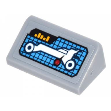 light bluish gray slope 30 1 x 2 x 2 3 with digital display with white batmobile red indicator and yellow level bars pattern sticker - set 70905