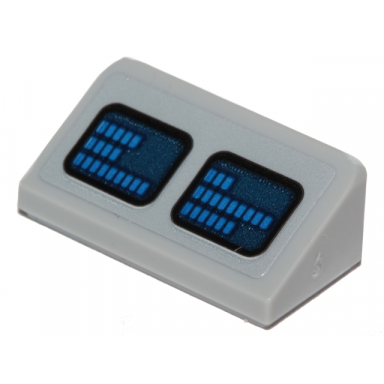 light bluish gray slope 30 1 x 2 x 2 3 with 2 dark blue rounded squares with blue equalizer bars sw droid scanner pattern sticker - set 75205