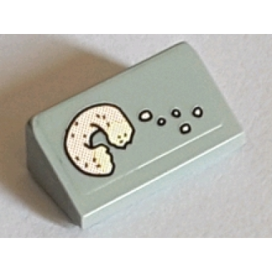 light bluish gray slope 30 1 x 2 x 2 3 with bitten donut doughnut and crumbs pattern sticker - set 71016