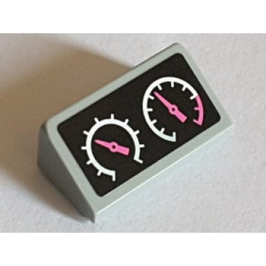 light bluish gray slope 30 1 x 2 x 2 3 with two white gauges with dark pink needles pattern sticker - set 71016