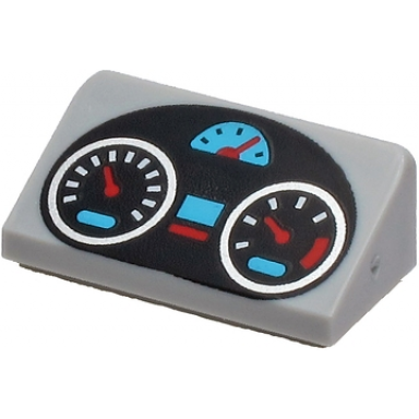 light bluish gray slope 30 1 x 2 x 2 3 with black oval dashboard with silver medium azure and red gauges pattern