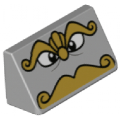 light bluish gray slope 30 1 x 2 x 2 3 with black eyes gold eyebrows nose and moustache pattern chef bouche