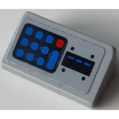 light bluish gray slope 30 1 x 2 x 2 3 with keypad blue and red buttons and card reader pattern sticker - set 70640