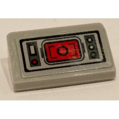 light bluish gray slope 30 1 x 2 x 2 3 with control panel with buttons and red target screen pattern sticker - set 75201