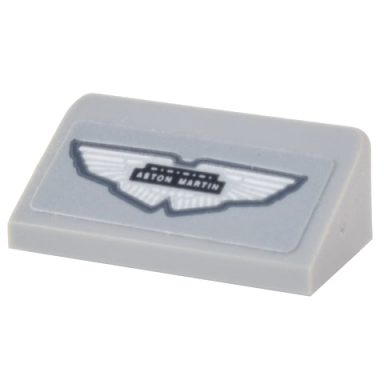 light bluish gray slope 30 1 x 2 x 2 3 with silver and black aston martin wings logo badge pattern sticker - set 10262