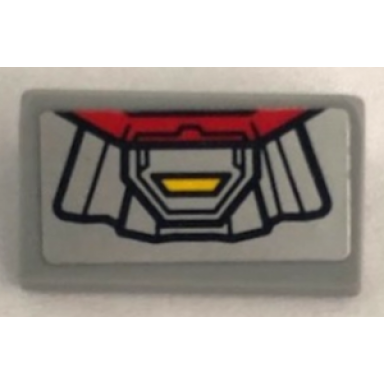 light bluish gray slope 30 1 x 2 x 2 3 with red and silver armor plates yellow trapezoid with black outline pattern bottom end sticker - set 75973