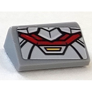 light bluish gray slope 30 1 x 2 x 2 3 with red and silver armor plates yellow trapezoid with black outline pattern top end sticker - set 75973
