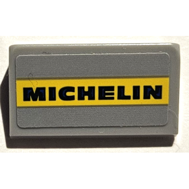 light bluish gray slope 30 1 x 2 x 2 3 with michelin on yellow stripe pattern sticker - set 75889