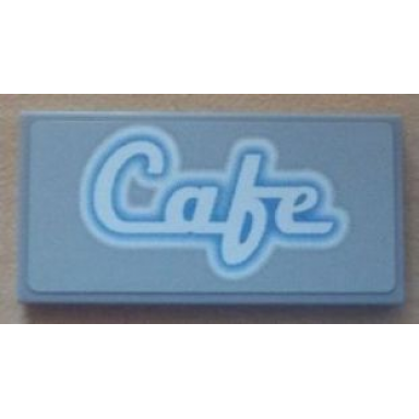 light bluish gray tile 2 x 4 with white cafe script pattern sticker - set 8487