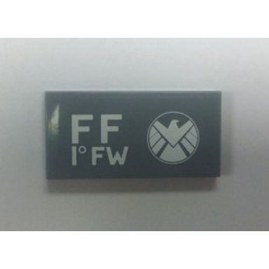 light bluish gray tile 2 x 4 with avengers logo and ff 1â° fw pattern model right side sticker - set 6869