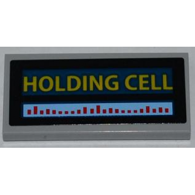 light bluish gray tile 2 x 4 with red bars and yellow holding cell on dark blue background pattern sticker - set 6860