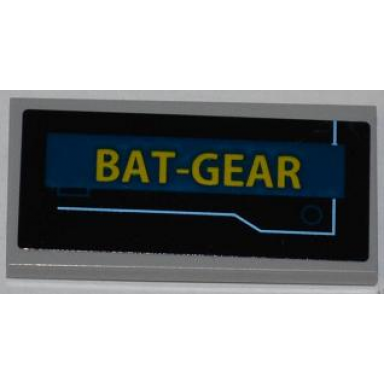 light bluish gray tile 2 x 4 with blue line and yellow bat-gear on dark blue background pattern sticker - set 6860