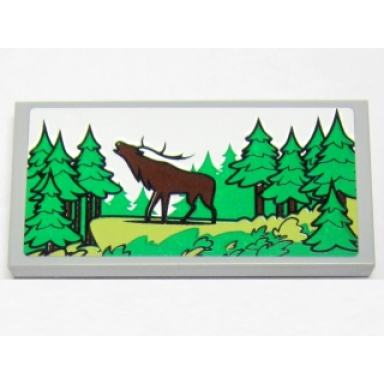 light bluish gray tile 2 x 4 with elk and forest pattern sticker - set 10229