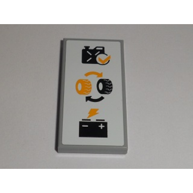 light bluish gray tile 2 x 4 with oil canister tires and battery pattern sticker - set 60097