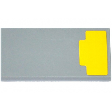 light bluish gray tile 2 x 4 with yellow irregular octagon pattern on end sticker - set 75092