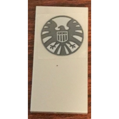 light bluish gray tile 2 x 4 with dark bluish gray s.h.i.e.l.d logo pattern sticker - set 76127