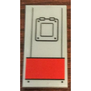 light bluish gray tile 2 x 4 with red rectangle and black lines hatch pattern sticker - set 76127