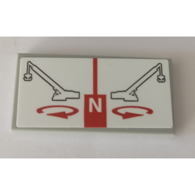 light bluish gray tile 2 x 4 with capital letter n red circular arrows and technic crane cab movement on white background pattern sticker - set 42082