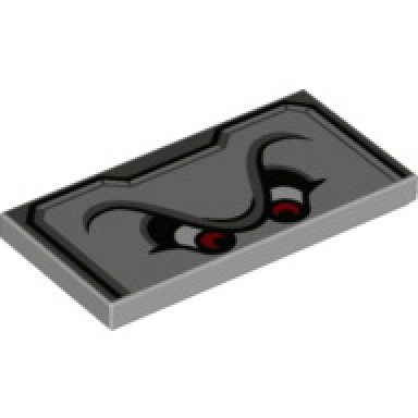 light bluish gray tile 2 x 4 with angry red eyes unibrow black and dark bluish gray border pattern super mario thwomp upper face