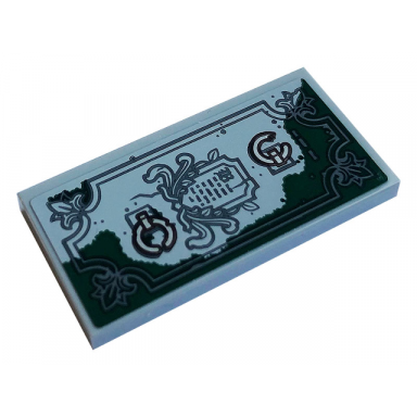 light bluish gray tile 2 x 4 with grave page and dark green moss pattern sticker - set 70420