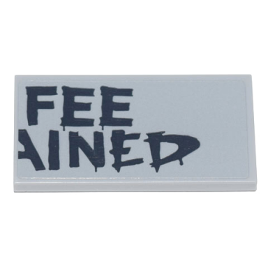 light bluish gray tile 2 x 4 with messy fee ined and half of a half of coffee unchained sign pattern sticker - set 70840