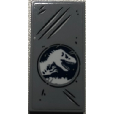 light bluish gray tile 2 x 4 with jurassic world logo and scratch marks pattern sticker - set 75926