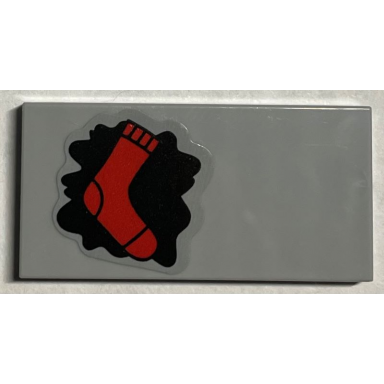 light bluish gray tile 2 x 4 with red sock and black oil spill pattern sticker - set 21330