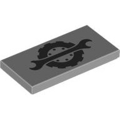 light bluish gray tile 2 x 4 with black wheel and spanner wrench pattern