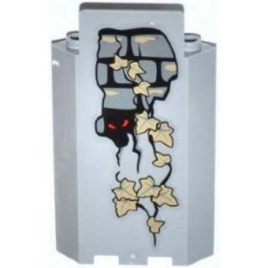 light bluish gray panel 3 x 3 x 6 corner wall without bottom indentations with bricks 11 dark tan ivy leaves and red eyes looking right pattern sticker - set 9468