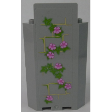 light bluish gray panel 3 x 3 x 6 corner wall without bottom indentations with bricks and ivy trunks with 8 magenta flowers pattern 1 sticker - set 41055