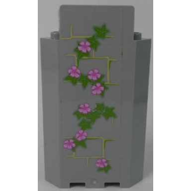 light bluish gray panel 3 x 3 x 6 corner wall without bottom indentations with bricks and ivy trunks with 8 magenta flowers pattern 2 sticker - set 41055
