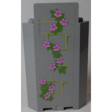 light bluish gray panel 3 x 3 x 6 corner wall without bottom indentations with bricks and ivy trunks with 10 magenta flowers pattern 2 sticker - set 41055