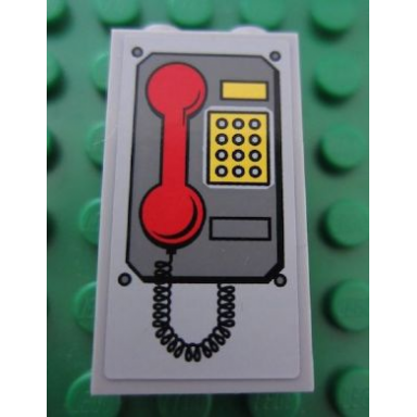 light bluish gray panel 1 x 2 x 3 with side supports - hollow studs with telephone with red handset pattern sticker - set 7596