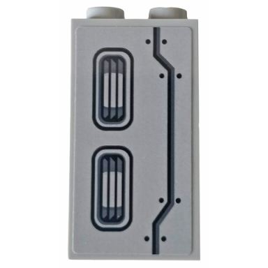 light bluish gray panel 1 x 2 x 3 with side supports - hollow studs with vents and six rivets pattern model right side sticker - set 76143