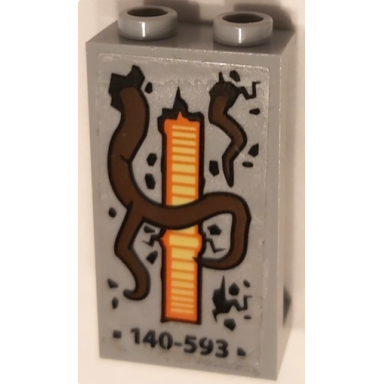 light bluish gray panel 1 x 2 x 3 with side supports - hollow studs with 140-593 tree roots and yellow bars in orange background pattern sticker - set 70358