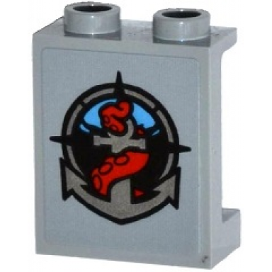 light bluish gray panel 1 x 2 x 2 with side supports - hollow studs with deep sea logo with silver anchor and red tentacle pattern sticker - set 60093