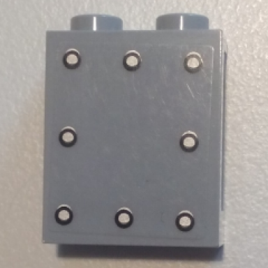 light bluish gray panel 1 x 2 x 2 with side supports - hollow studs with 8 rivets pattern sticker - set 6864