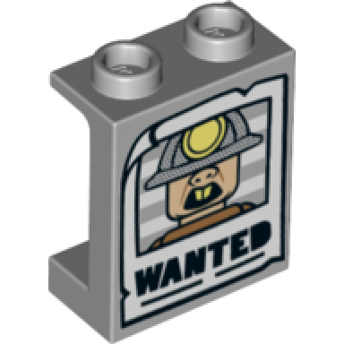 light bluish gray panel 1 x 2 x 2 with side supports - hollow studs with underminer wanted poster pattern