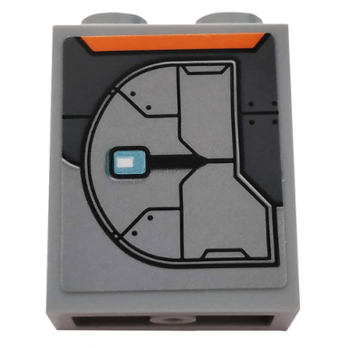 light bluish gray panel 1 x 2 x 2 with side supports - hollow studs with dark bluish gray armor plates and orange trapezoid pattern model left side sticker - set 76102